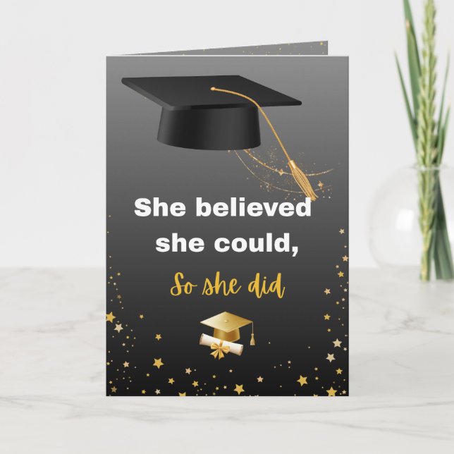 Elegant Black and Gold Graduation Karte (Vorderseite)