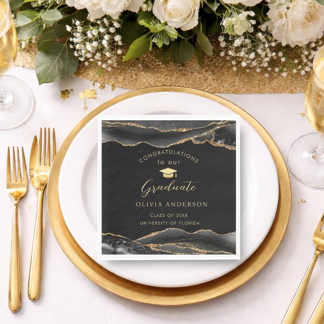Elegant Black and Gold Graduation Party Serviette (Elegant Black and Gold Graduation party Napkins)