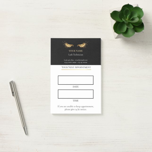 Elegant black and gold Lash appointment Post-it Klebezettel (Büro)