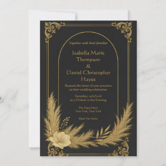 Elegant Black and Gold Luxury Wedding Invitation Einladung