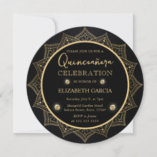 Elegant Black and Gold Mandala Quinceanera Einladung