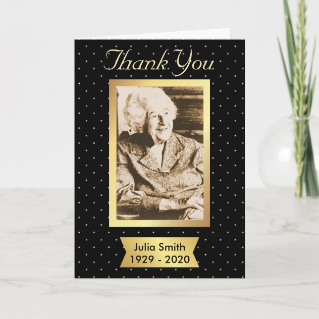 Elegant Black and Gold Memorial Thank You Card Dankeskarte (Vorderseite)