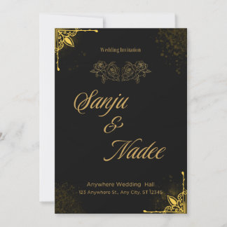 Elegant Black and Gold Modern Wedding Invitation Einladung
