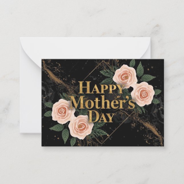 Elegant Black and Gold Mother’s Day Card with Rose Mitteilungskarte (Vorderseite)