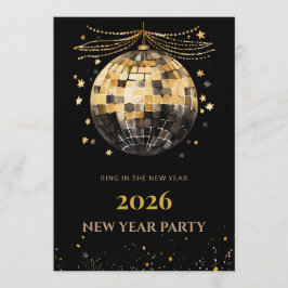 Elegant Black and Gold New Year Invitation Card Einladung