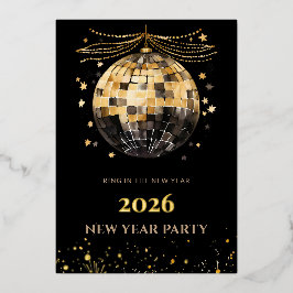 Elegant Black and Gold New Year Invitation Card Folieneinladung