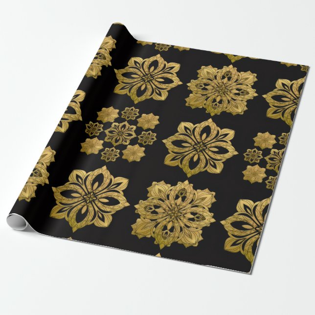 Elegant Black and Gold Ornate Christmas Wrapping P Geschenkpapier (Ungerollt)