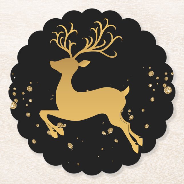 Elegant Black and Gold Rudolph Untersetzer (Vorderseite)