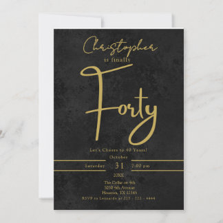 Elegant Black and Gold Script Fortieth Birthday  Einladung