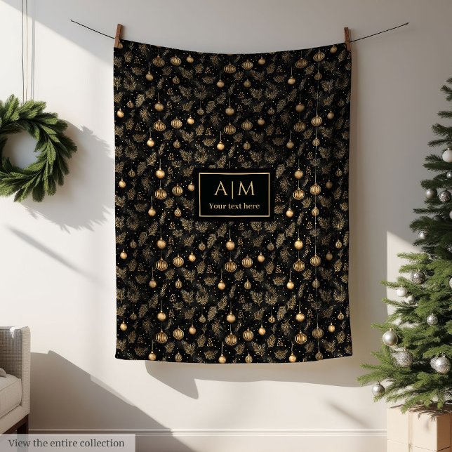 Elegant black and gold watercolor festive throw fleecedecke (Elegant black and gold watercolor festive throw blanket)