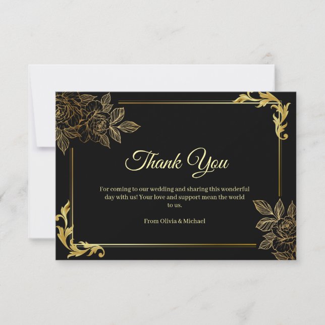 Elegant Black and Gold Wedding  Dankeskarte (Vorderseite)