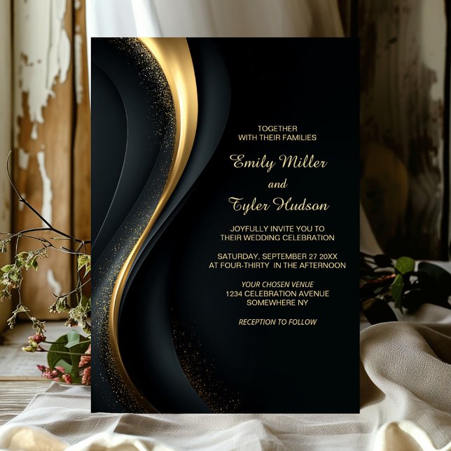 Elegant Black and Gold Wedding Einladung (Von Creator hochgeladen)
