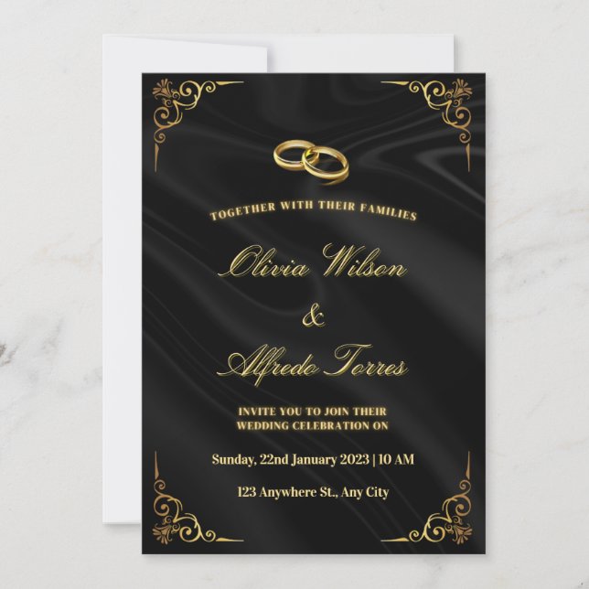Elegant Black and Gold Wedding Invitation Einladung (Vorderseite)