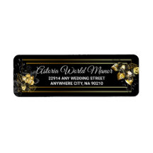 Elegant black and gold  wedding return address