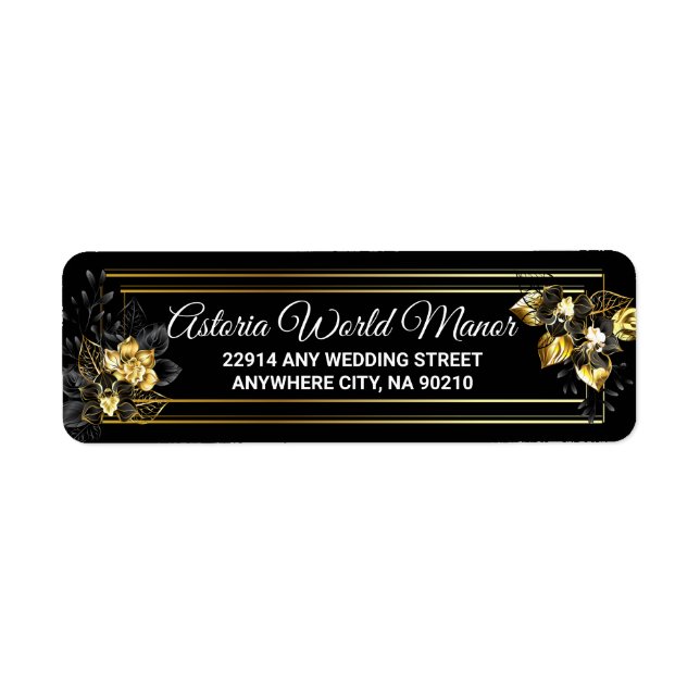 Elegant black and gold  wedding return address (Vorne)