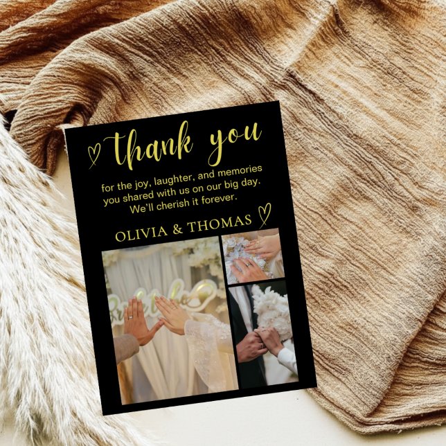 Elegant Black and Gold Wedding Thank You Card Dankeskarte (Von Creator hochgeladen)