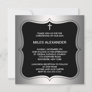 Elegant Black and Gray Christening Einladung