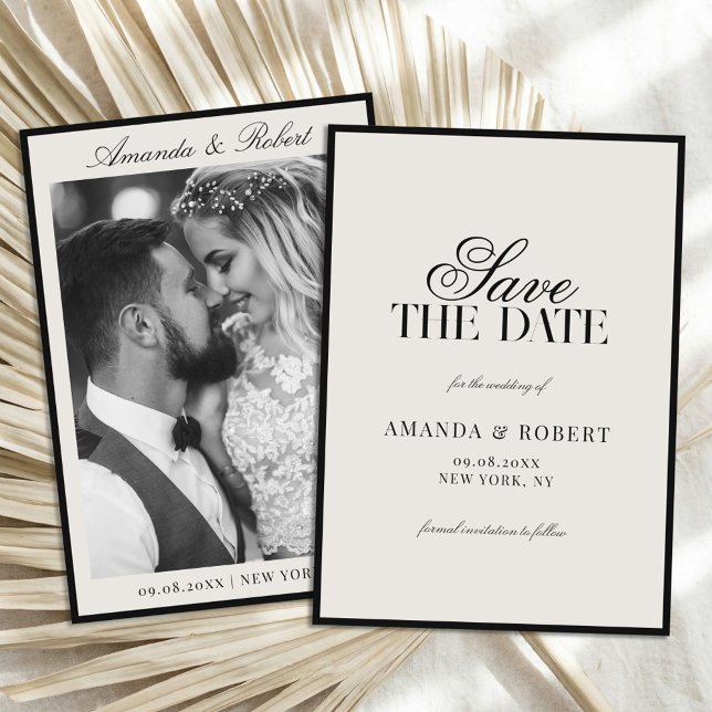 Elegant Black and Ivory Old Money Photo Wedding Save The Date (Von Creator hochgeladen)