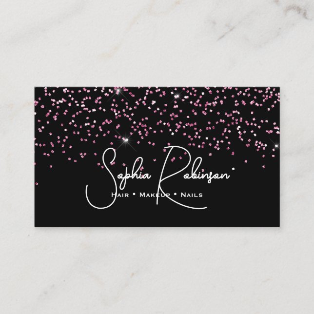 Elegant Black and Pink Glitter Salon Business Card Visitenkarte (Vorderseite)
