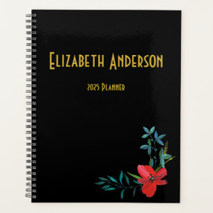 Elegant Black and Red Floral 2021 Planer