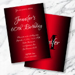 Elegant Black and Red Ombre 60. Geburtstag Einladung<br><div class="desc">Laden Sie die Tauchgänge zu ihrem 60. Geburtstag. Hervorragende schwarz-rot Geburtstagseinladung. Anpassbare Hintergrundfarbe hinter dem Farbverlauf. Individuell gestaltbare Geburtstagsparty lädt ein. Glam und schicke Einladungen. Passen Sie die modernen und eleganten Kalligraphie-Schriftart-Stile an.</div>