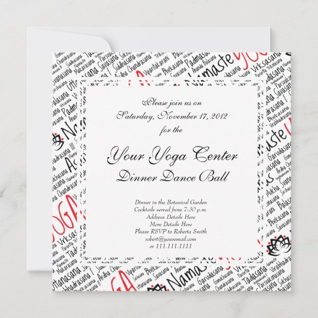 Elegant Black and Red Yoga Positionen Lotus Blosso Einladung (Vorderseite)