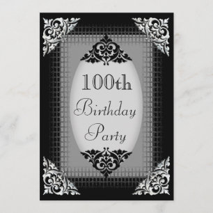 Elegant Black and Silver 100. Geburtstag Einladung