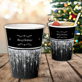 Elegant Black and Silver Sparkle Merry Christmas Pappbecher