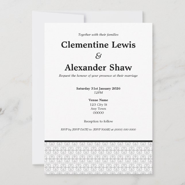 Elegant Black and White Art Deco Style Einladung (Vorderseite)