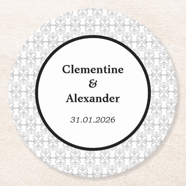 Elegant Black and White Art Deco Style Runder Pappuntersetzer (Vorderseite)