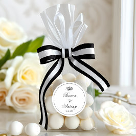 Elegant black and white branch and border wedding runder aufkleber