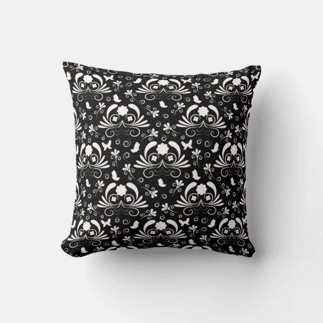 Elegant Black and White Butterfly Pattern Kissen (Vorderseite)
