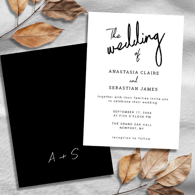 Elegant Black and White Calligraphy Script Wedding Einladung (Elegant Black and White Calligraphy Script Wedding Invitation)