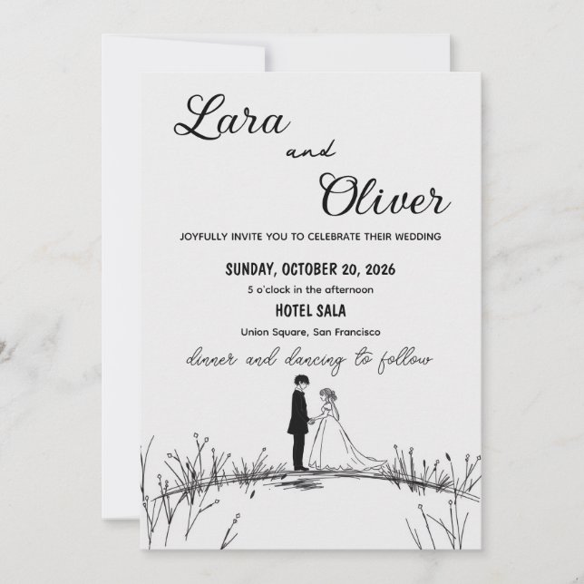 elegant black and white chic wedding invittion einladung (Vorderseite)