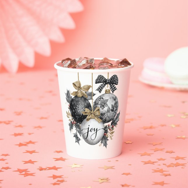 Elegant Black and White Christmas Ornaments  Pappbecher (Insitu)