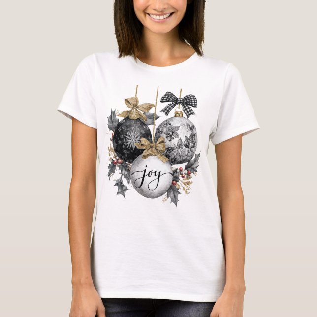 Elegant Black and White Christmas Ornaments  T-Shirt (Vorderseite)