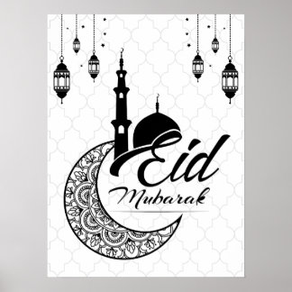Elegant Black and White Eid Mubarak Grüße Poster