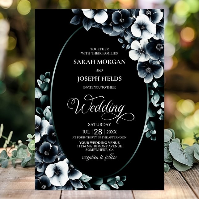 Elegant Black and White Floral Wedding Einladung (Von Creator hochgeladen)