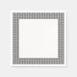 Elegant Black and White Folk Floral Seamless Patte Serviette