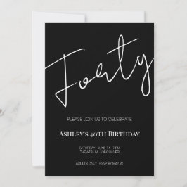 Elegant Black and White Forty 40th Birthday Einladung