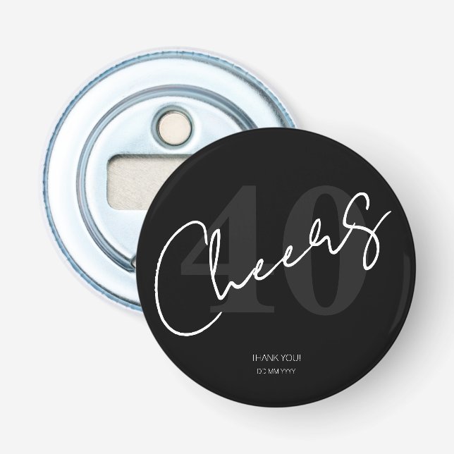 Elegant Black and White Forty 40th Birthday Flaschenöffner (Vorderseite)