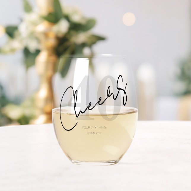 Elegant Black and White Forty 40th Birthday Weinglas Ohne Stiel (Insitu (Hochzeit))