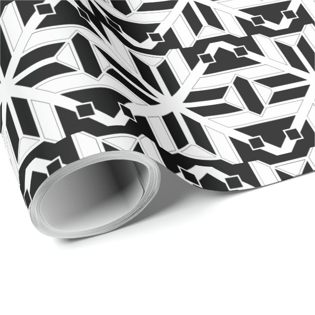 Elegant Black and White Geometric Pattern Geschenkpapier (Rolleneckpunkt)