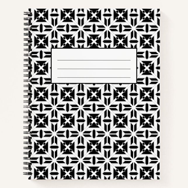 Elegant Black and White Geometric Pattern Notizbuch (Vorderseite)