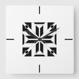 Elegant Black and White Geometric Pattern Quadratische Wanduhr