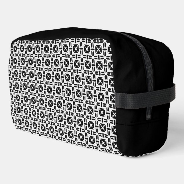 Elegant Black and White Geometric Pattern Waschbeutel (Linke Seite)