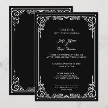 Elegant black and white Gothic wedding Invitation