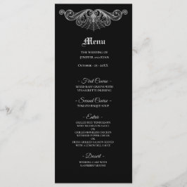 Elegant black and white Gothic Wedding Menu Menükarte