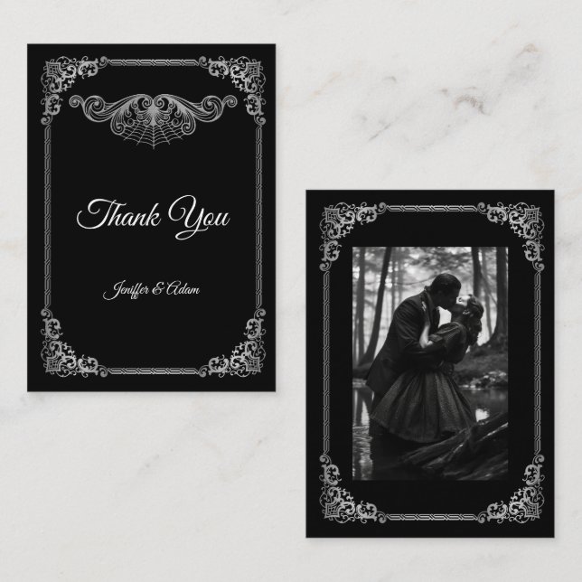 Elegant black and white Gothic  wedding Mitteilungskarte (Vorne/Hinten)