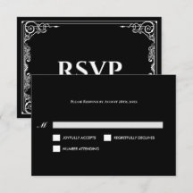 Elegant black and white Gothic Wedding RSVP Card